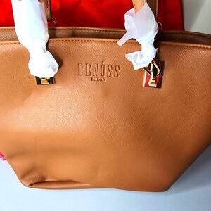 Benoss Milan Cognac Tote Shoulder Bag with Red Dust Bag New with Tags